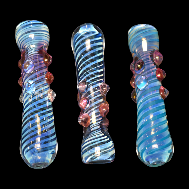 3" Silver Fumed Spiral Art Multi Marble Chillum Pipe – 2ct Pack