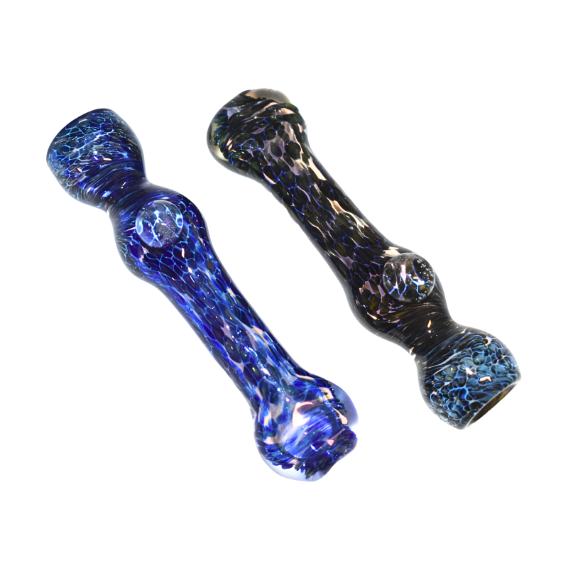 3.5" Fumed Glass Frit Art Flat Mouth Chillum Pipe – 2ct Pack