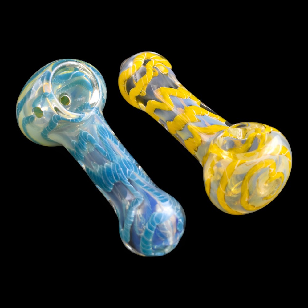 3.25 Inch Silver Fumed Swirl Ribbon Art Glass Hand Pipe Pack of 2 [RJA114]