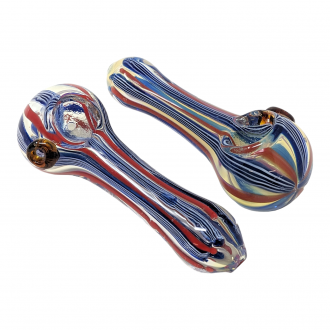4" Silver Fumed Stripes Art Spoon Water Pipe (Pack of 2) - [RJA16]