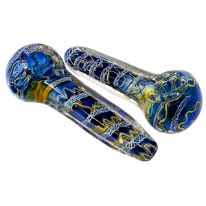 4" Silver Fumed Air Trap Swirl Ribbon Square Body Hand Pipe - (Pack Of 2) [RKGS13]