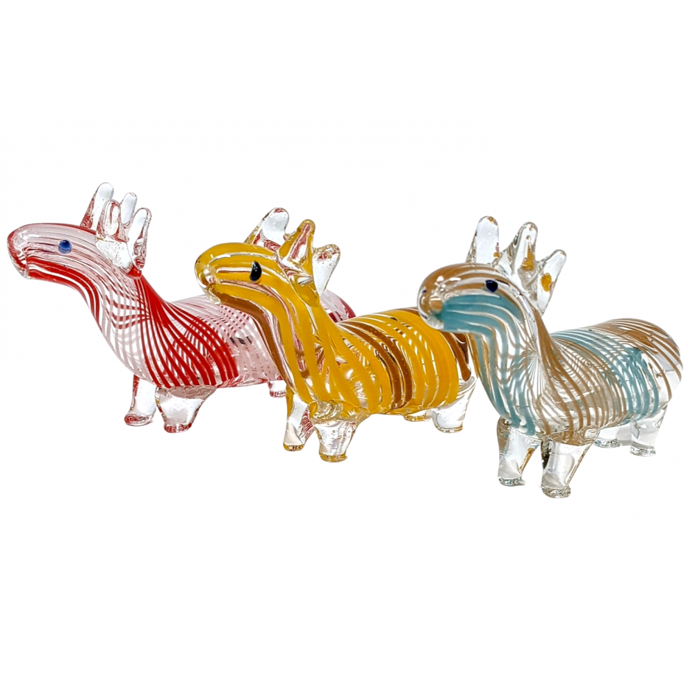 Standing Swirl Ribbon Clear Body Deer Animal Hand Pipe - [RKGS24]