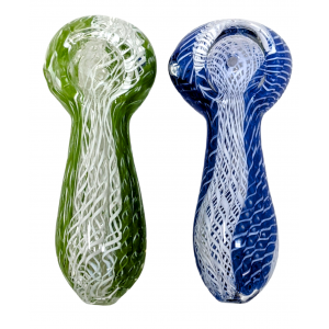 3.5" Dual Color Braided Ribbon Clear Spoon Hand Pipe - (Pack of  2) [RKGS36]