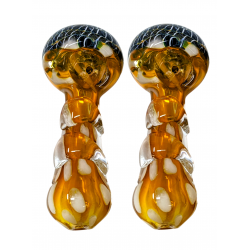 3" Gold Fumed Stretched Dot Ribbon Head Spoon Hand Pipe - (Pack of 2) [RKGS37]