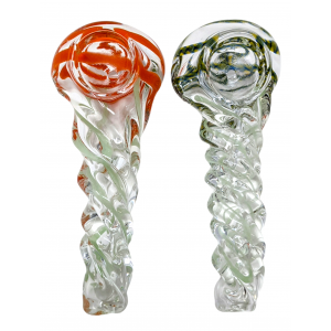 4" Color Accent Clear Spiral Body Spoon Hand Pipe - (Pack Of 2) [RKGS42]