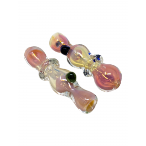 3" Gold & Silver Fumed Double Bubble Chillum Hand Pipe - (Pack of 2) [RKP79]