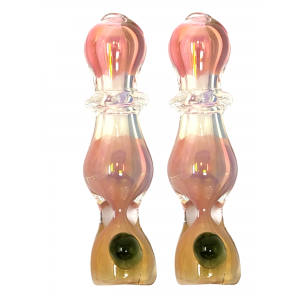 Gold Fumed Bubble Body with Marble Chillum Hand Pipe - (Pack of 2) [RKP222]