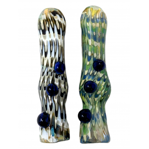 3.5" Dual Color Rake Bubble Body Multi Marble Chillum Hand Pipe - (Pack of 2) [RKP225]