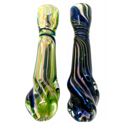 3.5" Silver Fumed Assorted Color Dicro Line Art Chillum Hand Pipe - (Pack of 2) [RKP290]