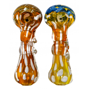 4" Gold Fumed Stretched Polka Dot Spiral Head Spoon Hand Pipe - (Pack of 2) [SAJ32]