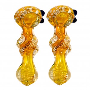 4.5" Gold Fumed Twisted Rod Honeycomb Art Spoon Hand Pipe - (Pack of 2) [SAJ35]