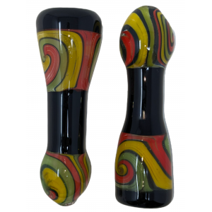 3" Black & Rasta Wig Wag Chillum Hand Pipe - (Pack of 3) [SG3185]