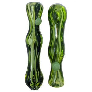 3" Lime Slyme & Black Wavy Ribbon Chillum Hand Pipe - (Pack of 3) [SG3322]
