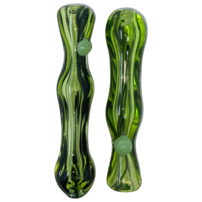 3" Lime Slyme & Black Wavy Ribbon Chillum Hand Pipe - (Pack of 3) [SG3322]