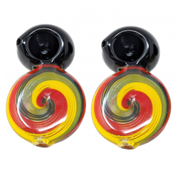 3" Rasta Color Combination Reversal Art Work Hand Pipe With Black Tube Joint (Pack Of 2) [SG3667]