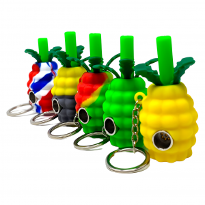 Pineapple Silicone Assorted Colors Hand Pipe With Key Chain [SHP005]