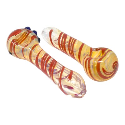 4" Gold Fumed Spiral Art Marble Art Hand Pipe - 2 Pack [SP-373]