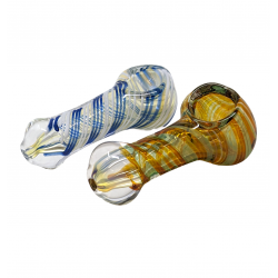 2.5" Silver Fumed Twisted Lines Spoon Hand Pipe (Pack of 2) - [SP18]