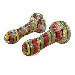 3" Thick Rasta Spiral Art Flat Mouth Hand Pipe (Pack of 2) - [SP36] 