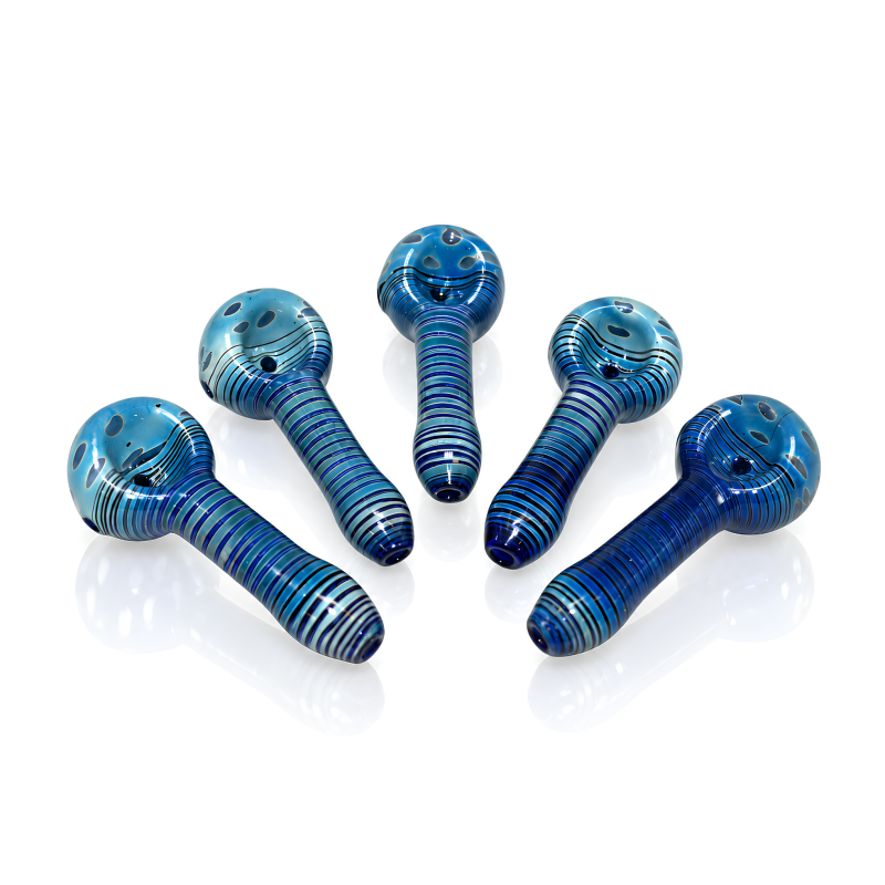 3.5" Aqua Blue Striped Color Tube Glass Spoon Hand Pipe – 5ct Pack