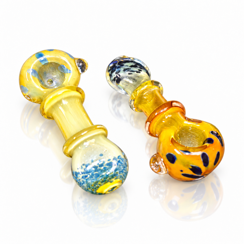 4" Silver Fumed Frit Double-Ring Flat-Mouthpiece Spoon Pipe – 2ct Pack
