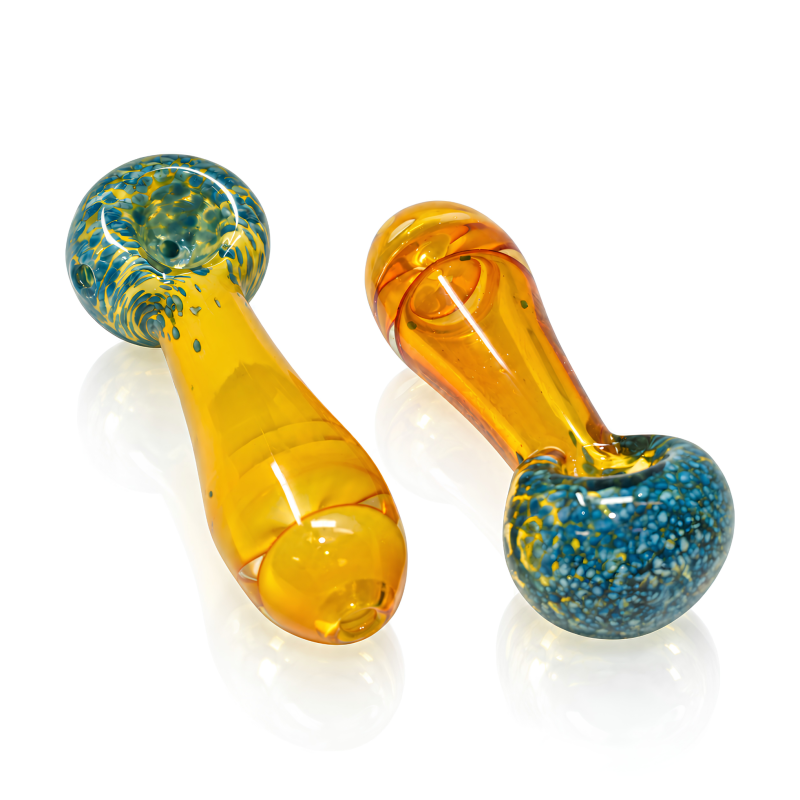 4" Frit Translucent Amber & Blue Speckled Glass Spoon Pipe – 2 Pack