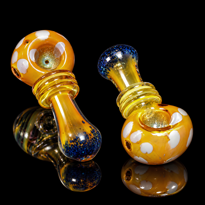 3.5" Mushroom Dot Gold Fumed Ring Spoon Pipe – 2ct Pack