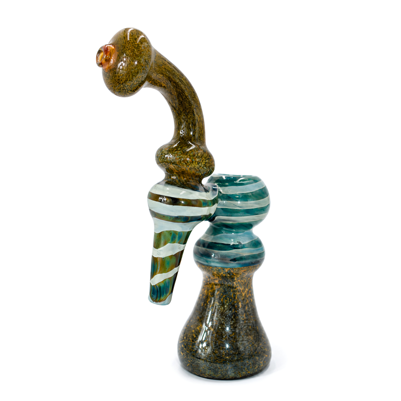 8" Green Fumed Triple Chamber Bubbler Hand Pipe