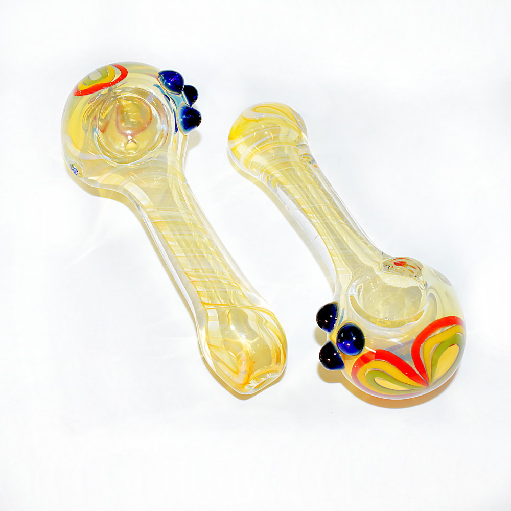 5 inch gold fumed Rasta art glass hand pipe assorted colors