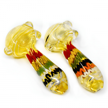 4" Gold Fumed Ribbon Art Fat Body Premium Glass Hand Pipe – 2ct Pack