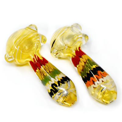 4" Gold Fumed Ribbon Art Fat Body Premium Glass Hand Pipe – 2ct Pack