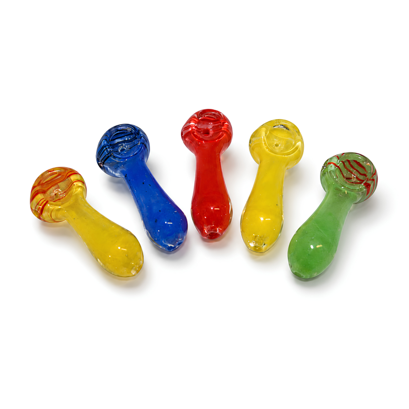 3" Frit Art Swirl Head Spoon Hand Pipe – 5ct Pack