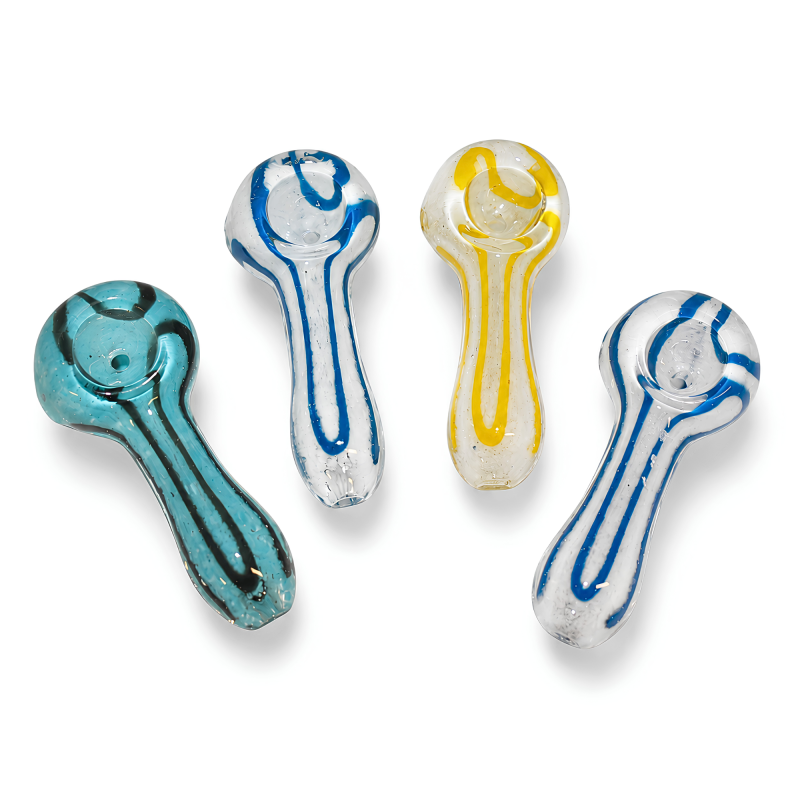 3" Frit Strip Art Spoon Hand Pipe – 4ct Pack