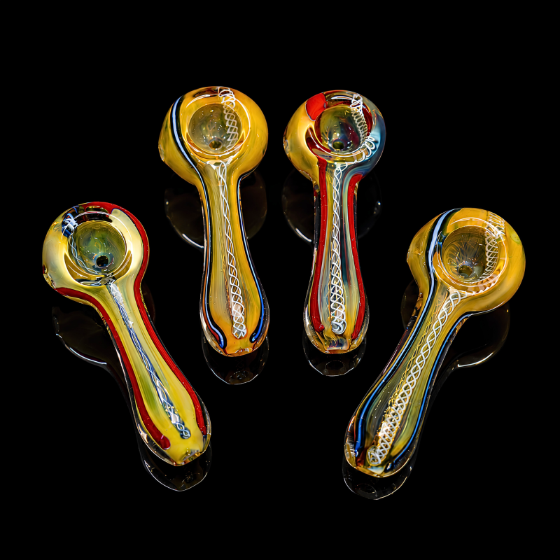 3.5" Gold Fumed Stripe Art Spoon Hand Pipe – 4ct Pack