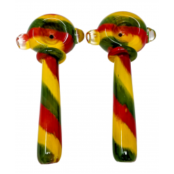 5" Rasta Single Marble Flat Head Spoon Hand Pipe - (Pack of 2) [STJ65]