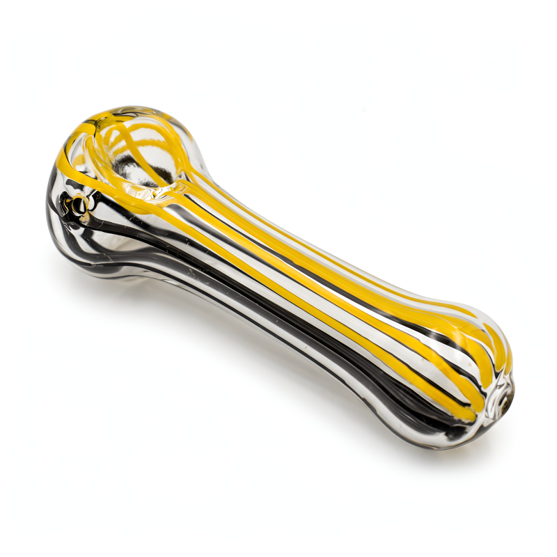 4.5" Clear Body with Color Stripes Glass Spoon Hand Pipe