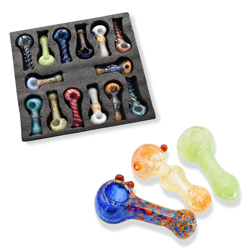 3.5" Colorful Assorted Design Premium Glass Hand Pipe – 14ct Display