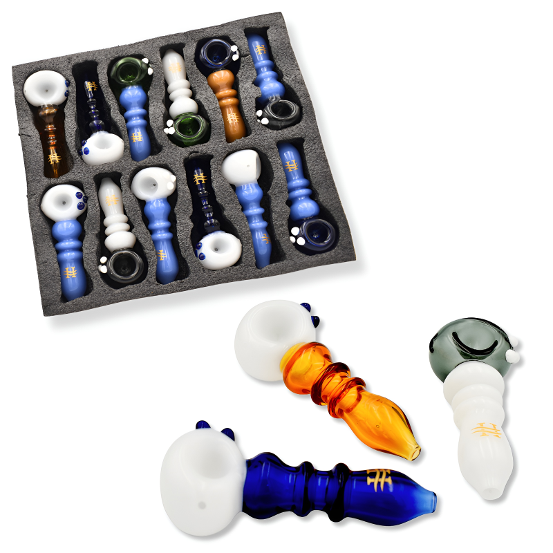 5" 80g Color Tube Marbles Heavy Premium Glass Hand Pipe – 12ct Display