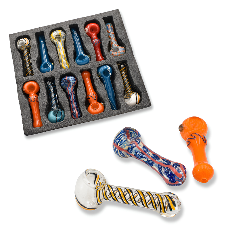 5" 90g Swirl & Twisted Pattern Heavy Premium Glass Spoon Pipe – 12ct Display