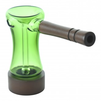 5" Wood-Handled Glass Bubbler Hand Pipe - Assorted [WSG2089]