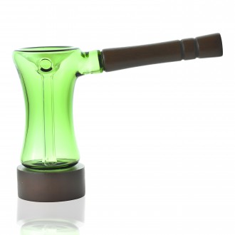 5" Wood-Handled Glass Bubbler Hand Pipe - Assorted [WSG2089]