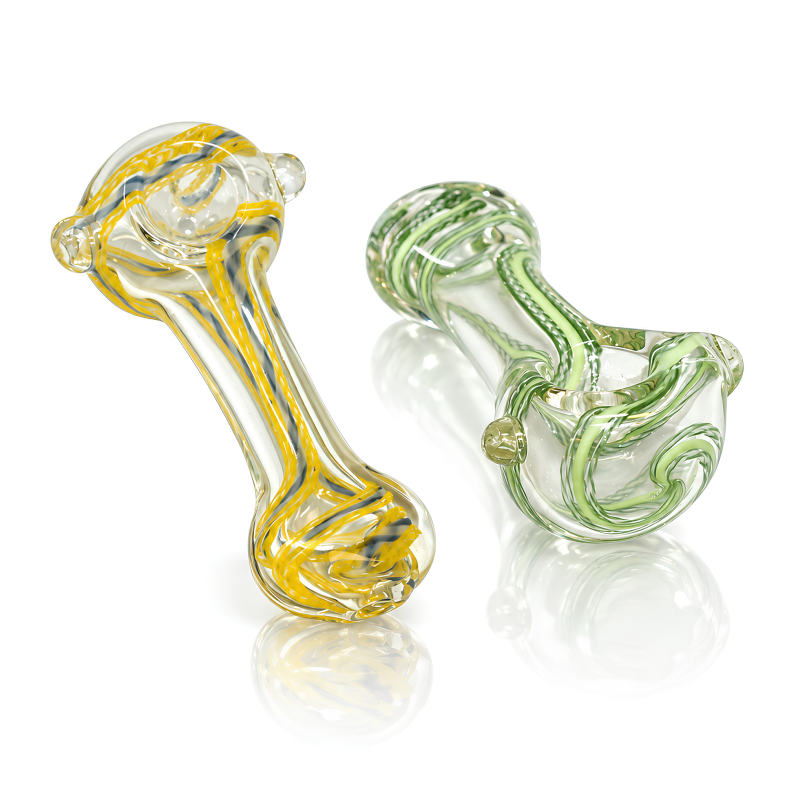 4" Swirl Glass Flat-Mouthpiece Spoon Hand Pipe – 2ct Pack