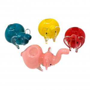 Regular Size Frit Elephant Animal Hand Pipe Mixed Colors - [XAEL]
