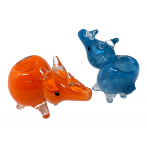 Assorted Color Frit Art Mini Rhino Animal Hand Pipe (Pack Of 2) - [XARHM]
