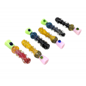 3.5" Frit & Spiral Ribbon with Slyme Bowl Chillum Hand Pipe - (Pack of 6) [ZD109]