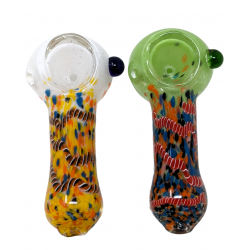 3" Frit Head Polka Dot & Spiral RibbonSpoon Hand Pipe - (Pack of 2) [ZD190-2]