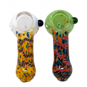 3" Frit Head Polka Dot & Spiral RibbonSpoon Hand Pipe - (Pack of 2) [ZD190-2]
