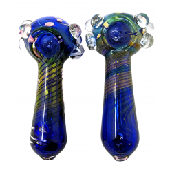 5" Blue & Gold Fumed with Spiral & Dot Spoon Hand Pipe - (Pack of 2) [ZD216]