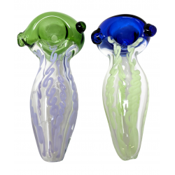 4.5" Assorted Head Slyme Swirl Clear Bubble Body Spoon Hand Pipe - (Pack of 2) [ZD230]