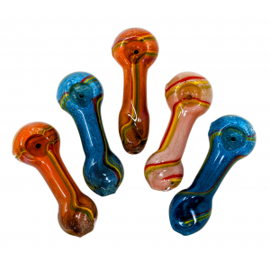 3.5" Frit Body Rasta Swirl Ribbon Spoon Hand Pipe - (Pack of 5) [ZD239]